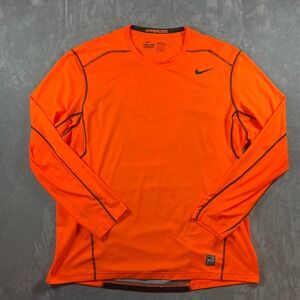 Nike Pro Combat Hypercool Mens XXL Orange Long Sleeve Fitted Dri-FIT Shirt